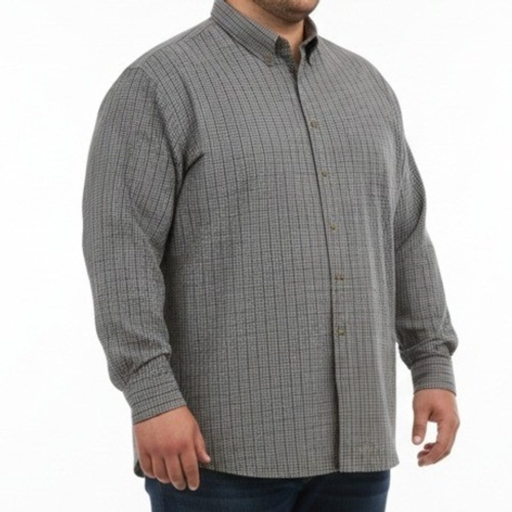 Harbor Bay Mens 4XL Plaid Button Down‎ Shirt Gray Black Long Sleeve Classic Fit